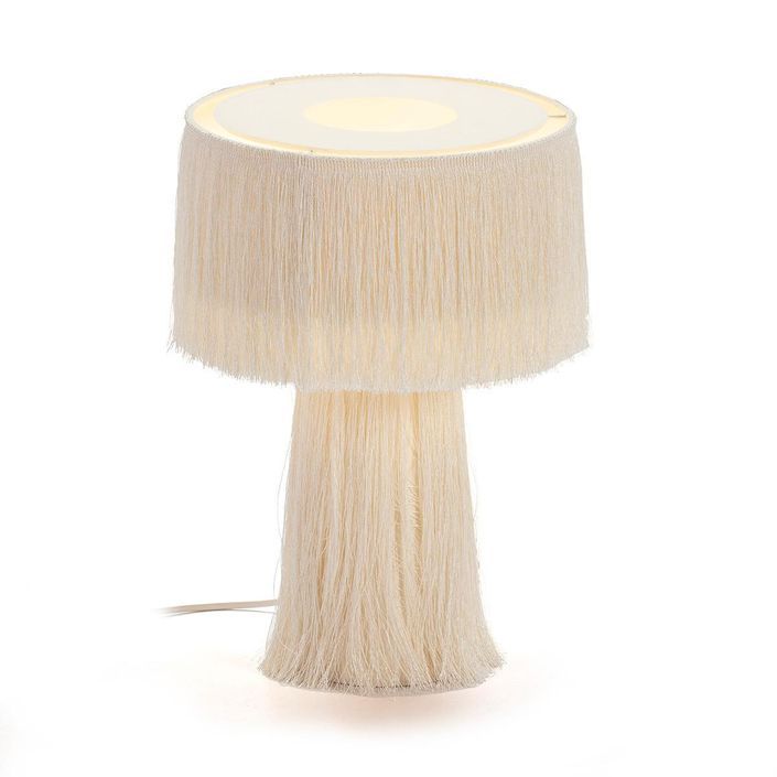 Lampe de table tissu à franges blanc Angie - Photo n°2