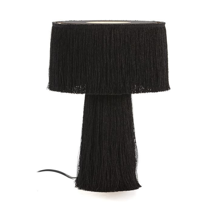 Lampe de table tissu à franges noir Angie - Photo n°1