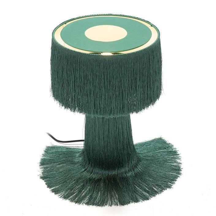 Lampe de table tissu à franges vert Angie - Photo n°3