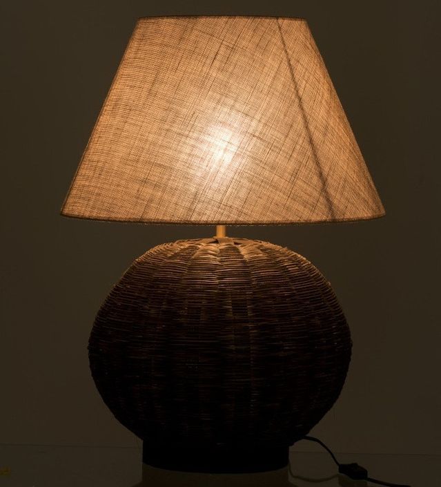 Lampe de table tissu beige et pied bambou noir Verde - Photo n°3
