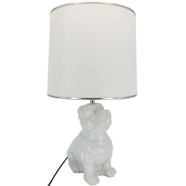 Lampe de table tissu blanc et pied céramique Boos - Photo n°1