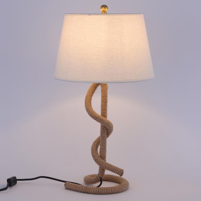 Lampe de table tissu blanc et pied corde Rathor - Photo n°2