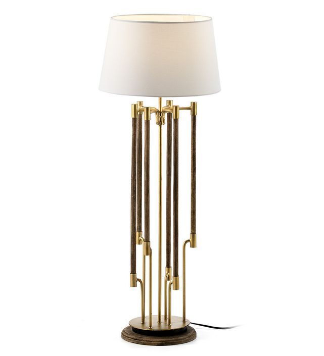 Lampe de table tissu blanc et pied métal doré Voang - Photo n°1