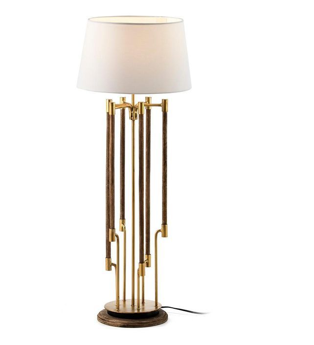 Lampe de table tissu blanc et pied métal doré Voang - Photo n°2