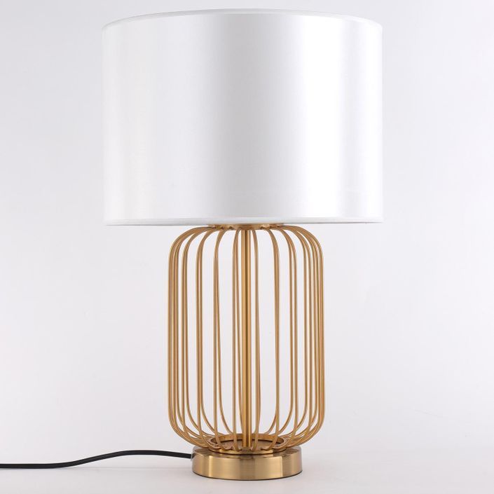 Lampe de table tissu blanc et pied métal doré Lychium - Photo n°1