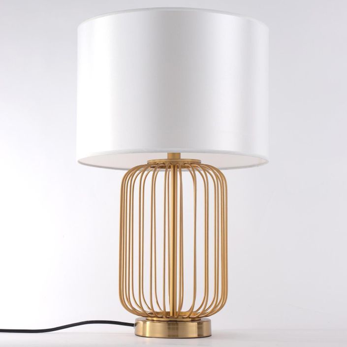 Lampe de table tissu blanc et pied métal doré Lychium - Photo n°3