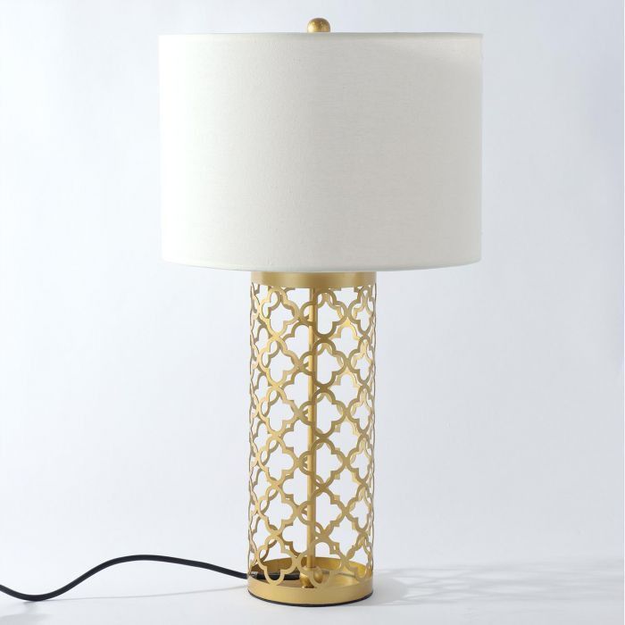 Lampe de table tissu blanc et pied métal doré Sunnyt - Photo n°1