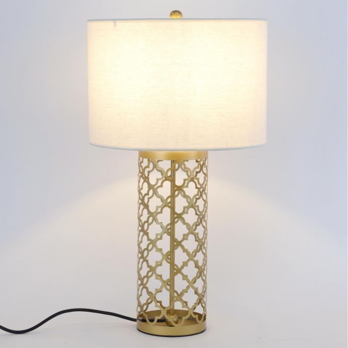 Lampe de table tissu blanc et pied métal doré Sunnyt - Photo n°2