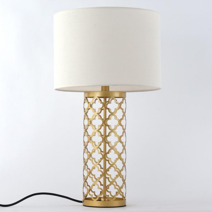 Lampe de table tissu blanc et pied métal doré Sunnyt - Photo n°3