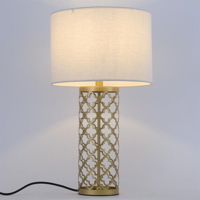 Lampe de table tissu blanc et pied métal doré Sunnyt - Photo n°4
