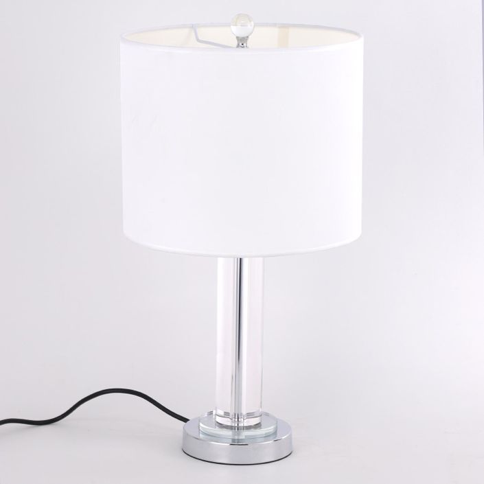 Lampe de table tissu blanc et pied verre transparent Jullia - Photo n°1
