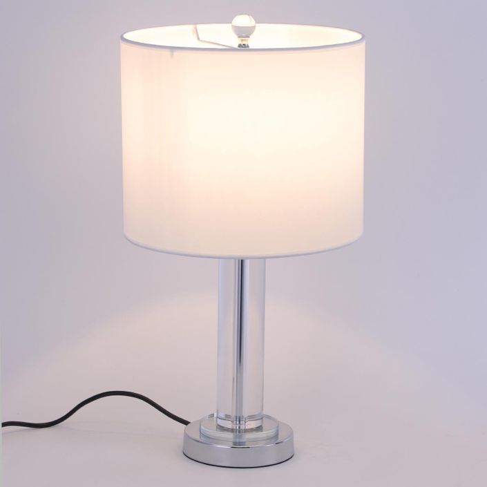 Lampe de table tissu blanc et pied verre transparent Jullia - Photo n°2