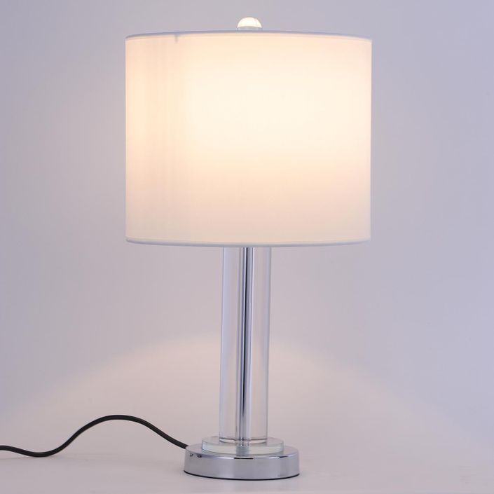 Lampe de table tissu blanc et pied verre transparent Jullia - Photo n°4