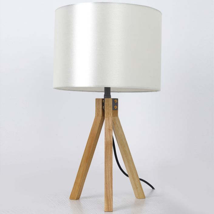 Lampe de table tissu blanc et pieds bois clair Dannew - Photo n°1