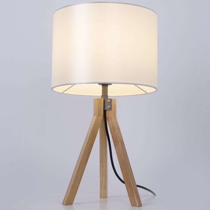 Lampe de table tissu blanc et pieds bois clair Dannew - Photo n°4