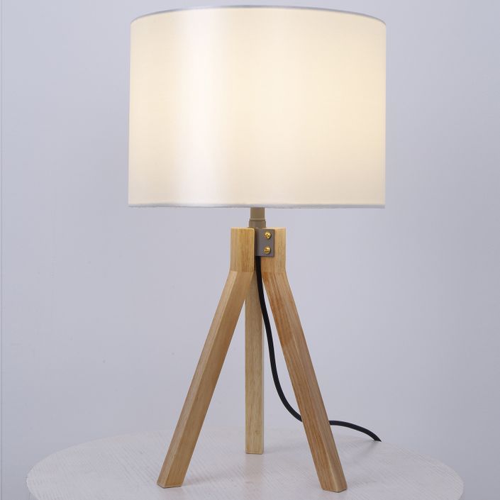 Lampe de table tissu blanc et pieds bois clair Dannew - Photo n°5