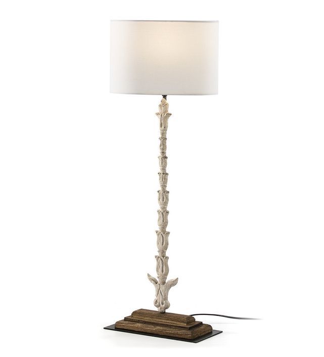 Lampe de table tissu et pied bois massif blanc Anjin - Photo n°1
