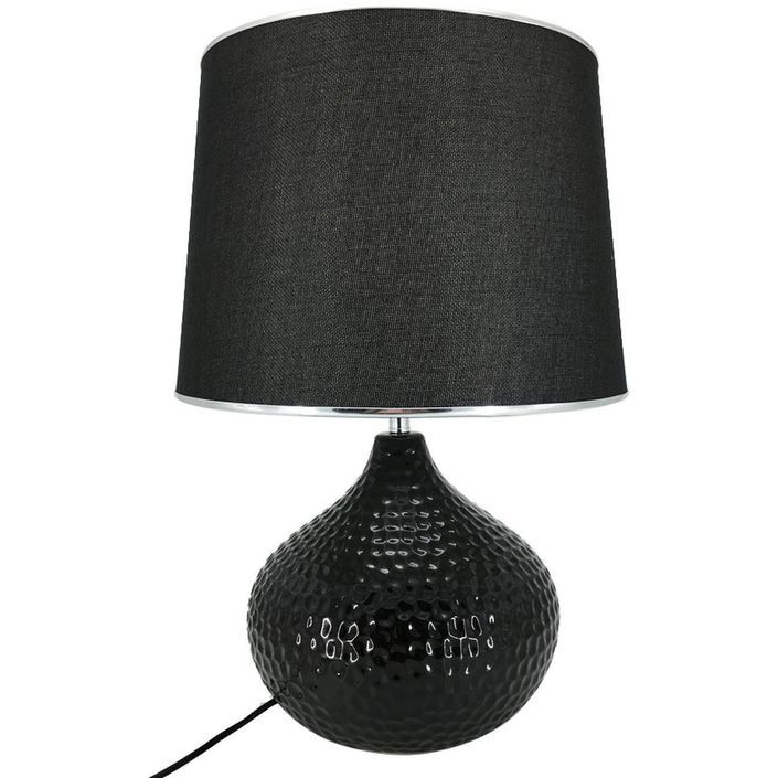 Lampe de table tissu et pied céramique noir Norina - Photo n°1
