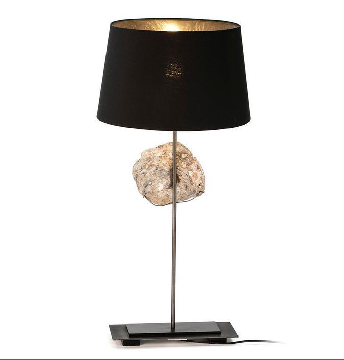 Lampe de table tissu noir et pied métal nacre Cinar abat-jour 36 cm - Photo n°2