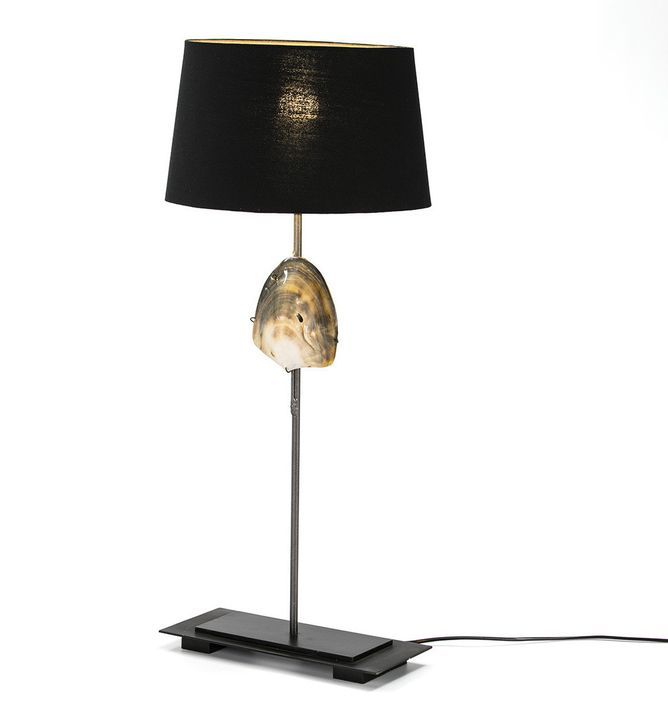 Lampe de table tissu noir et pied métal nacre Cinar abat-jour 30 cm - Photo n°1