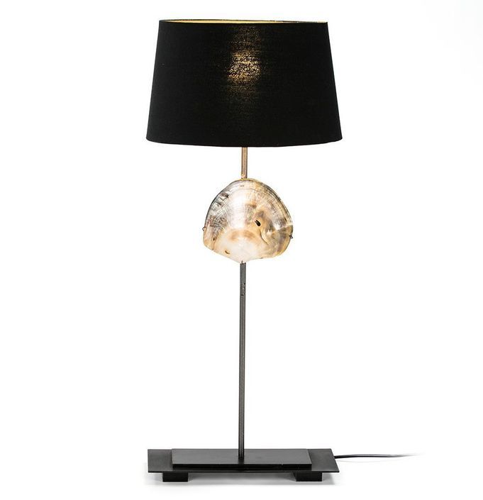 Lampe de table tissu noir et pied métal nacre Cinar abat-jour 30 cm - Photo n°2