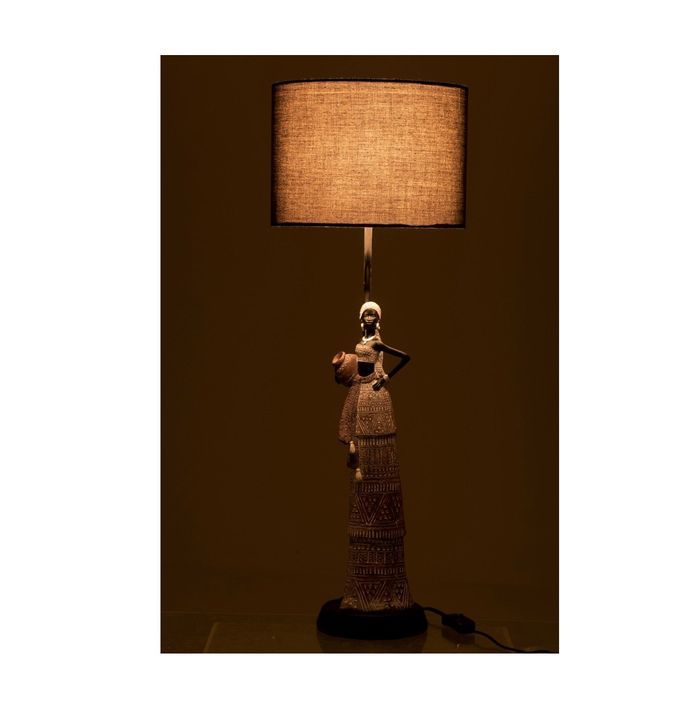 Lampe de table tissu noir et résine marron Cintee - Photo n°3