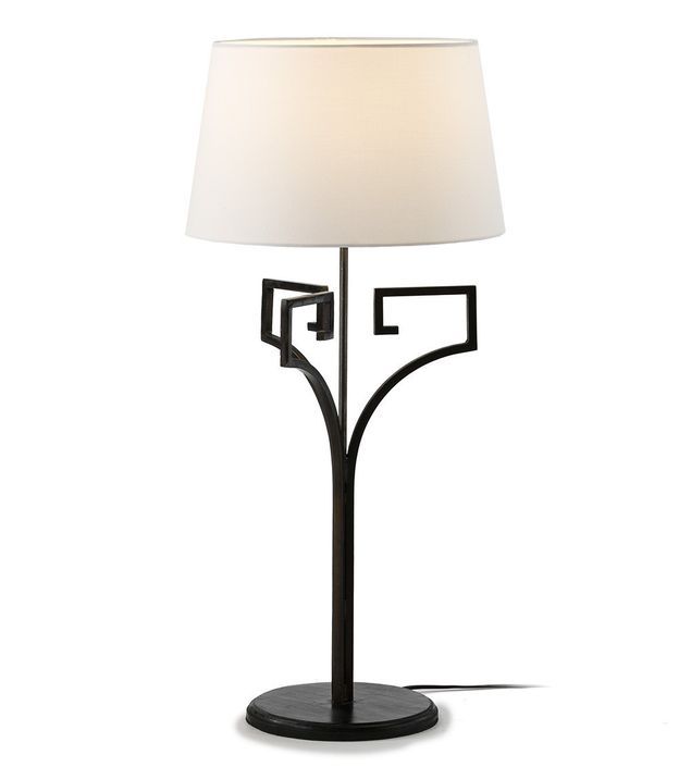 Lampe de table tissu blanc et pied métal noir Sanato - Photo n°1