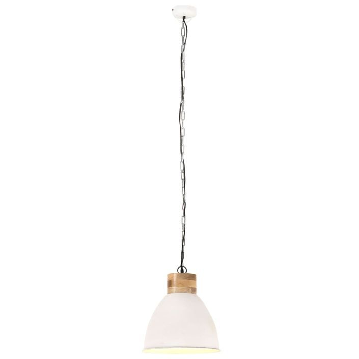 Lampe suspendue industrielle Blanc Fer et bois solide 46 cm E27 - Photo n°5