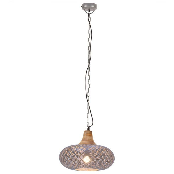 Lampe suspendue industrielle Gris Fer et bois solide 40 cm E27 - Photo n°5