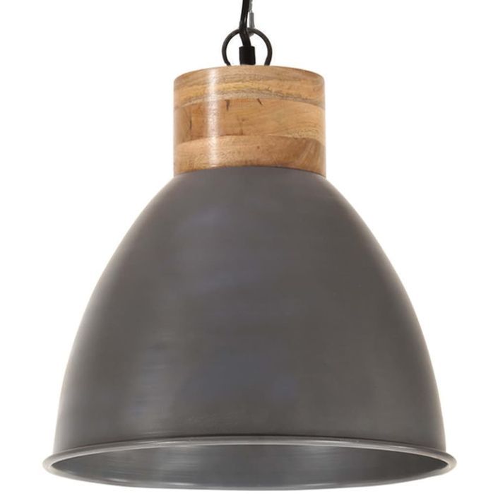 Lampe suspendue industrielle Gris Fer et bois solide 46 cm E27 - Photo n°3