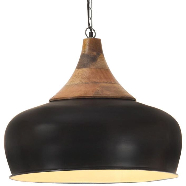Lampe suspendue industrielle Noir Fer et bois solide 45 cm E27 - Photo n°1
