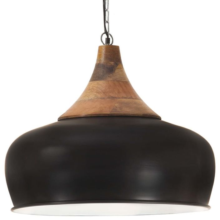 Lampe suspendue industrielle Noir Fer et bois solide 45 cm E27 - Photo n°2