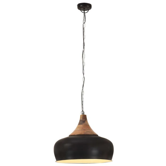 Lampe suspendue industrielle Noir Fer et bois solide 45 cm E27 - Photo n°4
