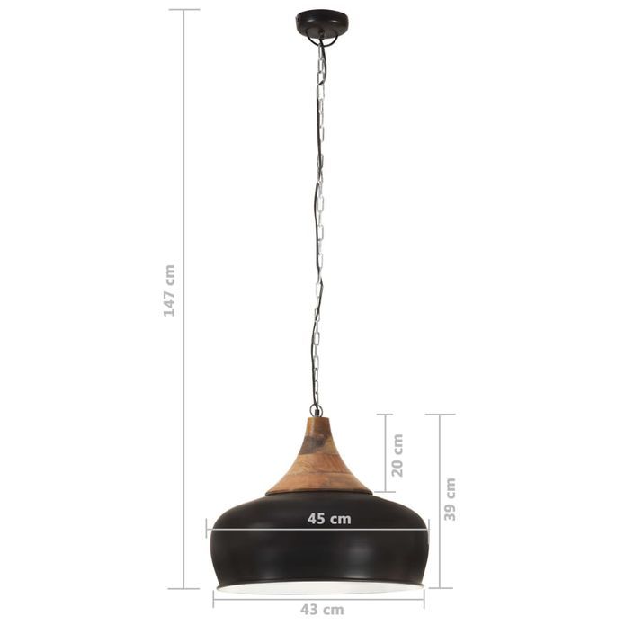Lampe suspendue industrielle Noir Fer et bois solide 45 cm E27 - Photo n°9