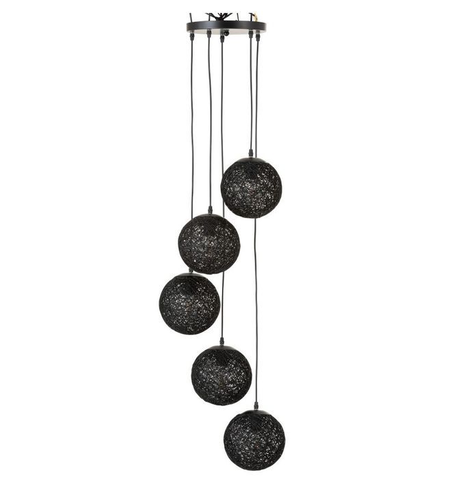 Lampe suspension 6 boules rotin noir Bialli - Photo n°1