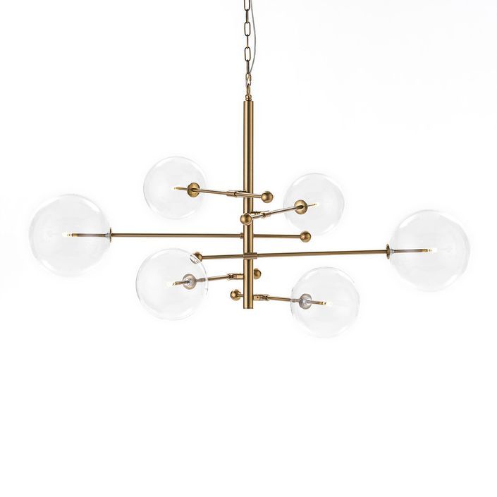 Lampe suspension 6 branches verre et métal doré Remy L 130 x H 100 x P 90 cm - Photo n°1