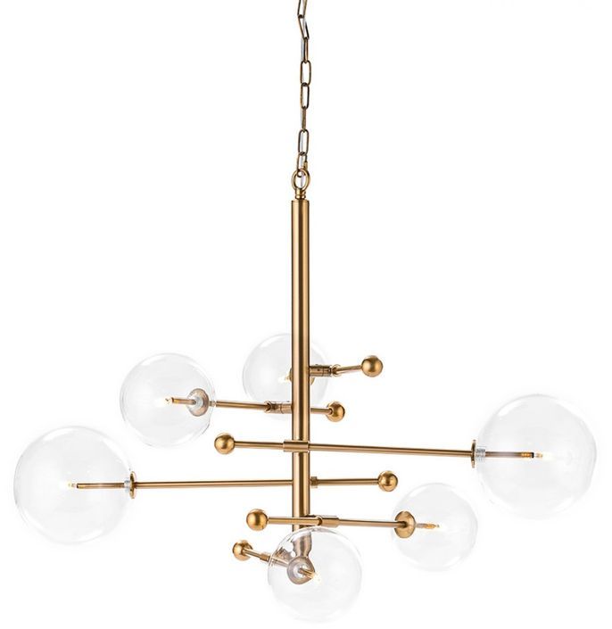 Lampe suspension 6 branches verre et métal doré Remy H 90 - Photo n°1