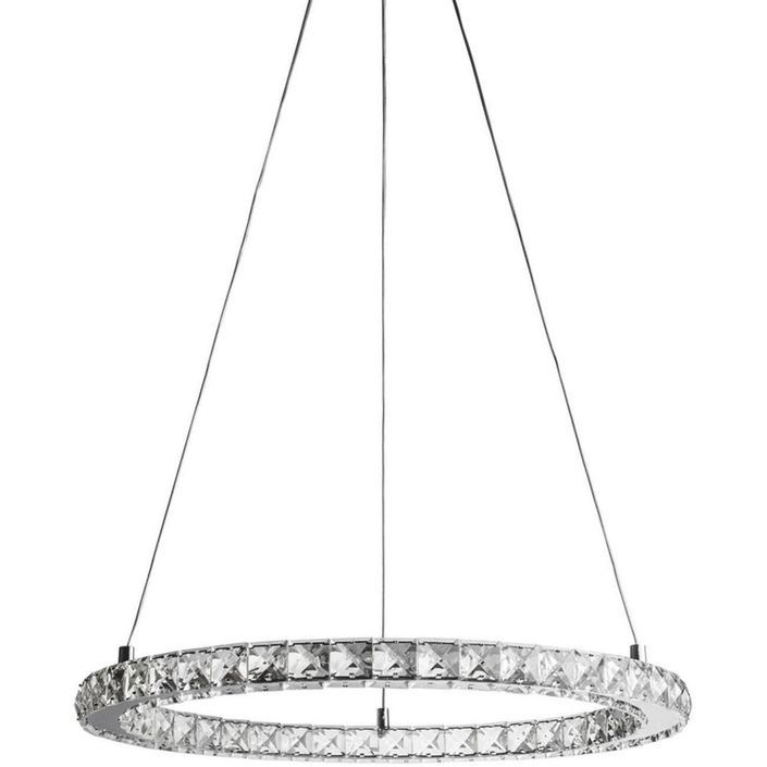 Lampe suspension LED métal argenté à strass Onjor - Photo n°1