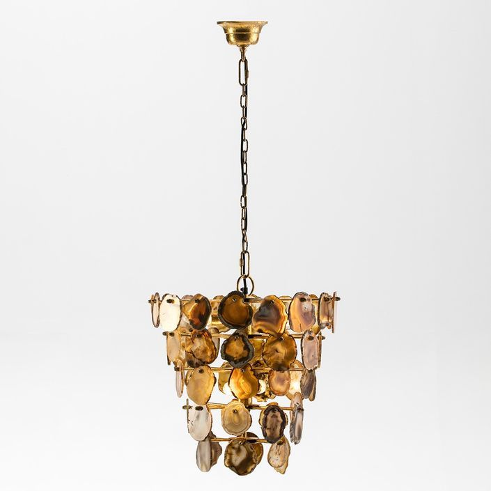 Lampe suspension moderne agate jaune et métal doré Mira H 46 cm - Photo n°1