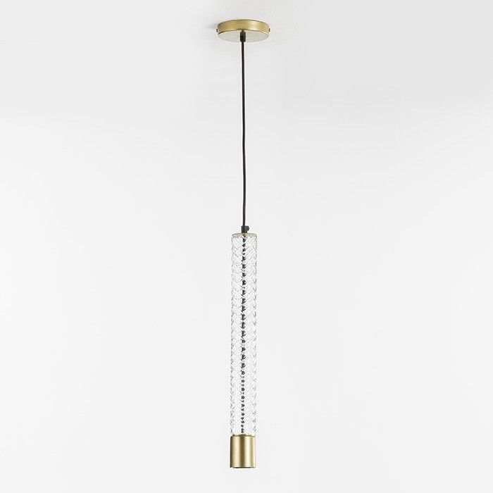 Lampe suspension verre et métal doré Teny H 135 cm - Photo n°1