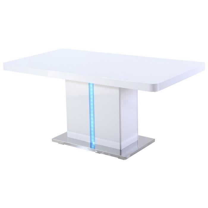 LASER Table a manger avec LED de 6 a 8 personnes style contemporain laqué blanc brillant avec base en métal - L 160 x l 90 cm - Photo n°1
