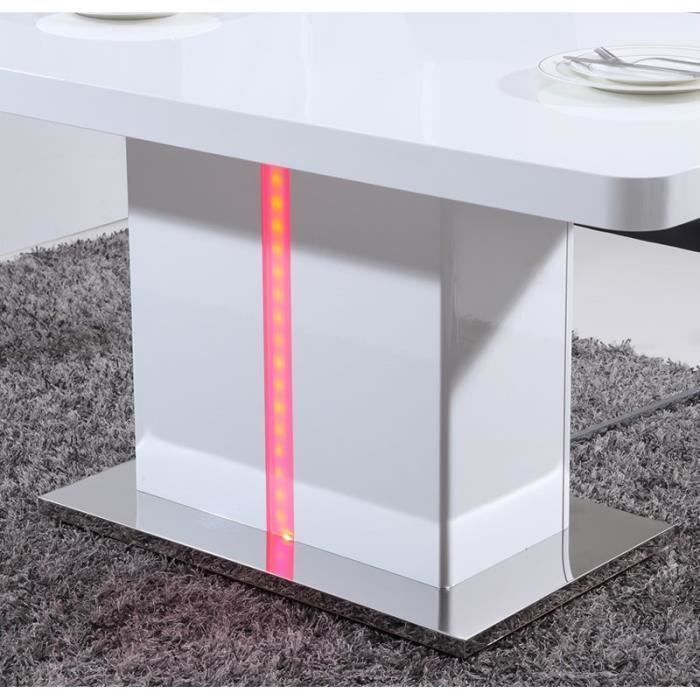 LASER Table a manger avec LED de 6 a 8 personnes style contemporain laqué blanc brillant avec base en métal - L 160 x l 90 cm - Photo n°4