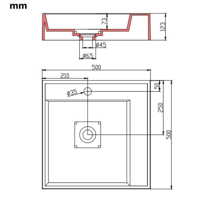 Lavabo 50x50x12,3 cm Fonte minérale/marbre Blanc - Photo n°9