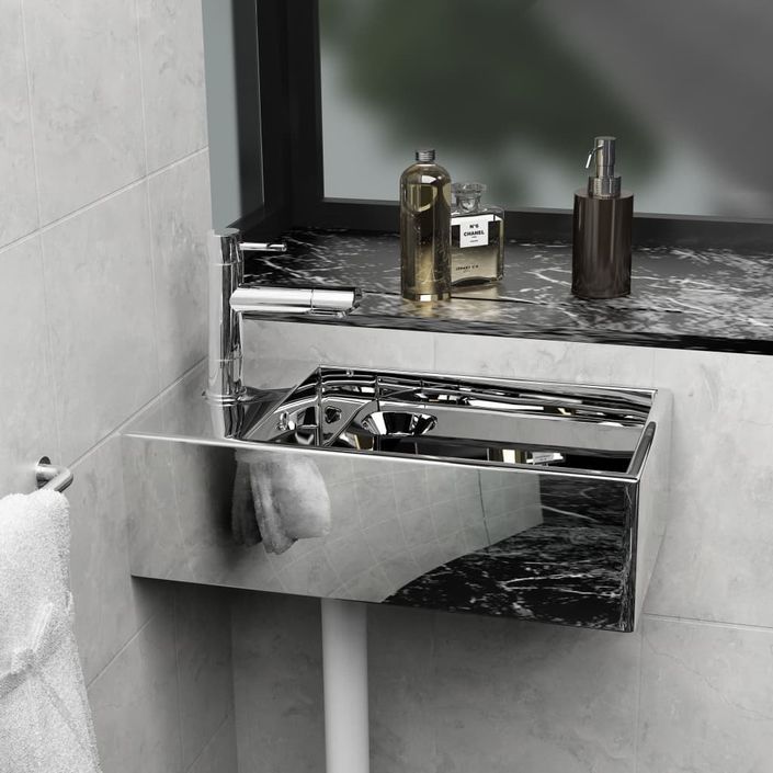 Lavabo avec trop-plein 49 x 25 x 15 cm Céramique Argenté - Photo n°1