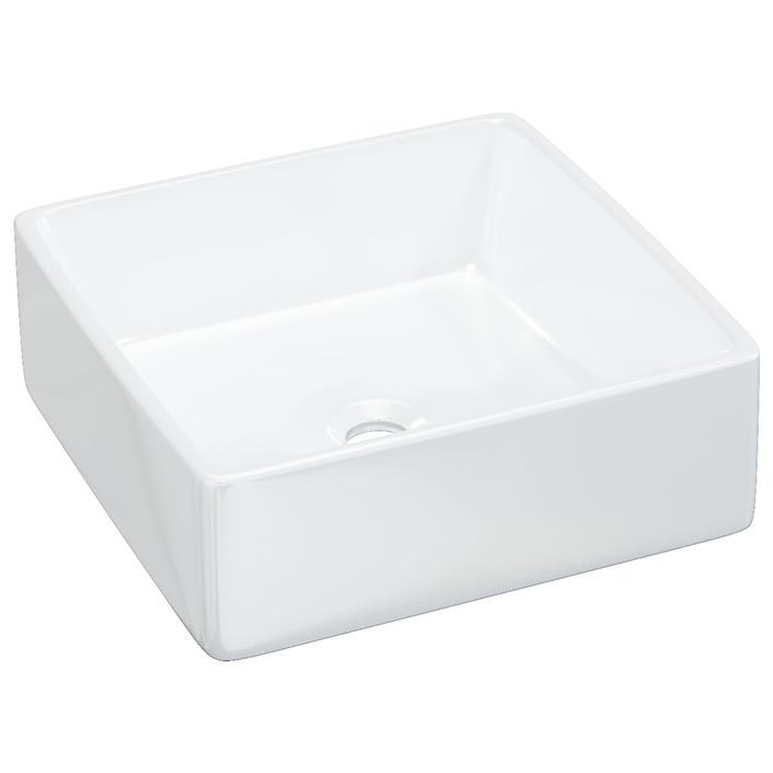 Lavabo blanc 37x37x13 cm céramique carré - Photo n°2