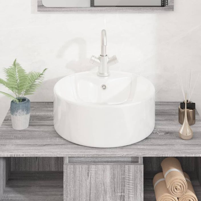 Lavabo blanc 40x14,5 cm céramique rond - Photo n°3