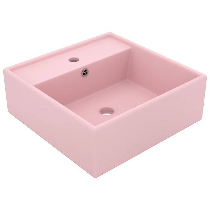 Lavabo carré de luxe à trop-plein Rose mat 41x41 cm Céramique - Photo n°1