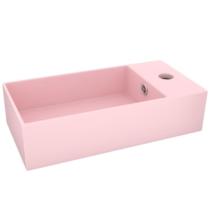 Lavabo de salle de bain avec trop-plein Céramique Rose - Photo n°2