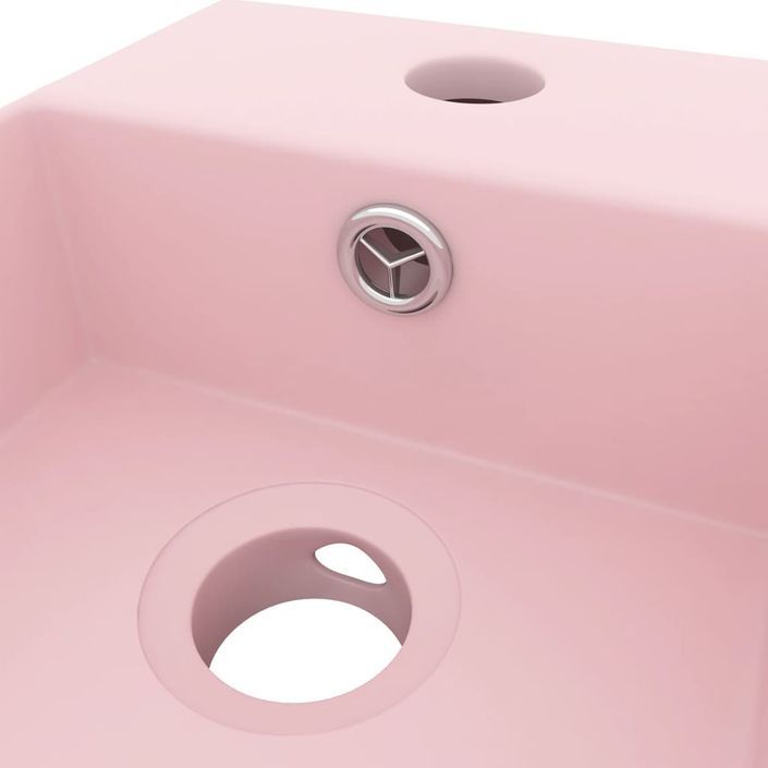 Lavabo de salle de bain avec trop-plein Céramique Rose - Photo n°6