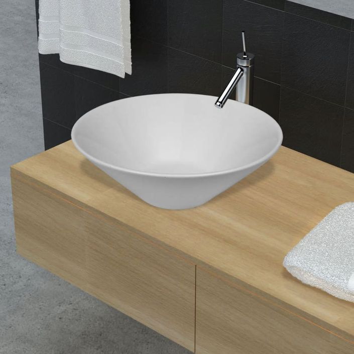 Lavabo de salle de bain en porcelaine Blanc - Photo n°1